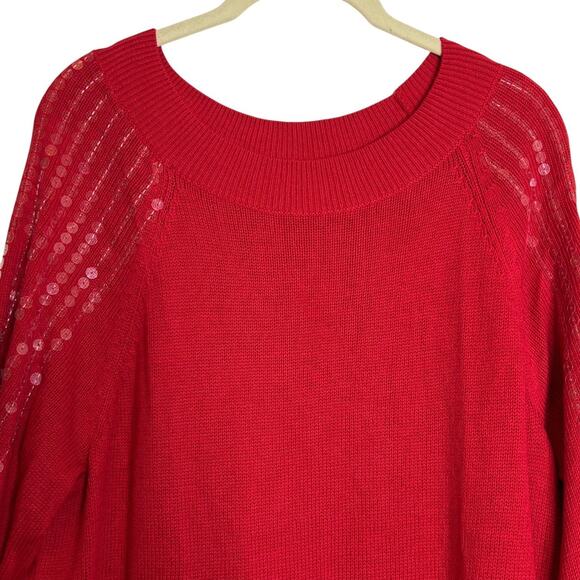 Nic & Zoe Womens Sweater Size Large Red Sequined Long Sleeve Lightweight Knit - Picture 2 of 8